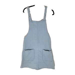 Forever 21 Jean Overall Jumper Mini Dress Striped Light Wash L‎